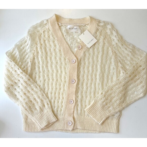 Elle Grey Womens Angora Crochet V Neck Cardigan Cream Boho Cottagecore NWT - Picture 13 of 15